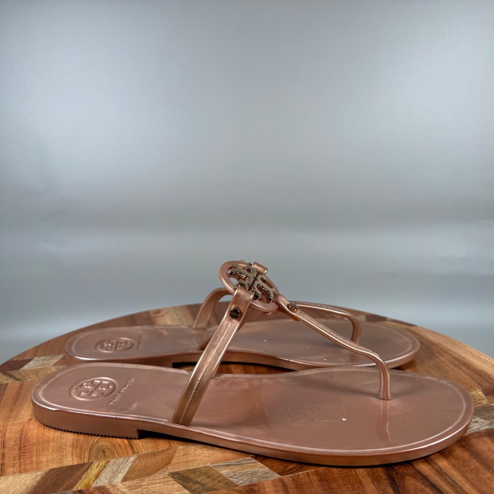 Tory Burch Miller Jelly Thong Sandals Rose Gold Metallic Pink Logo 7 5126678